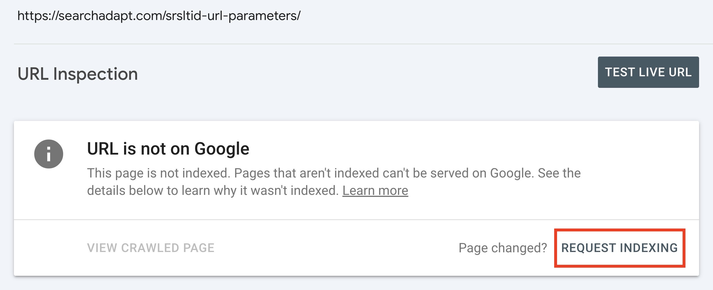 force indexing using google search console inspection tool